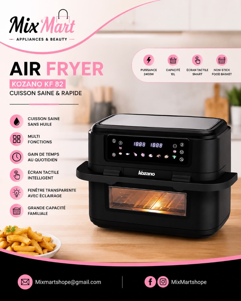 Friteuse sans Huile Air Fryer Familiale Kozano KF 82 (2400W - 10L - Vitre & Écran Tactile)
