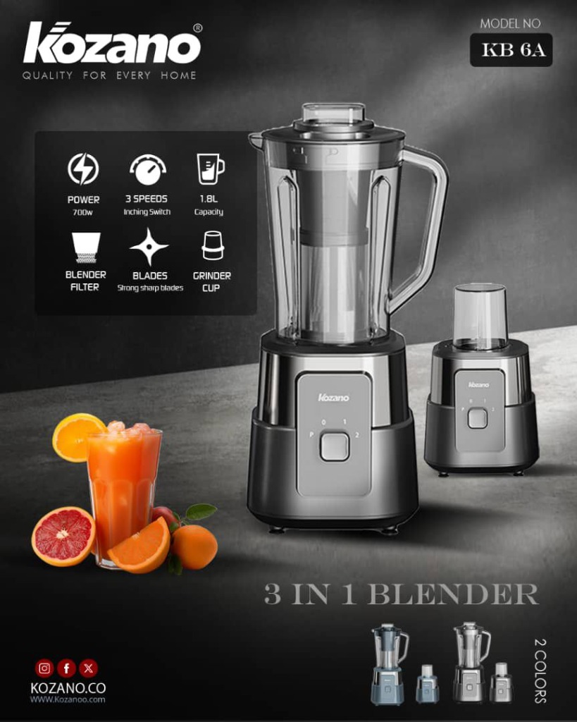 Blender Multifonction 3-en-1 Kozano KB 6A (700W - 1.8L - Bol + Filtre + Moulin)